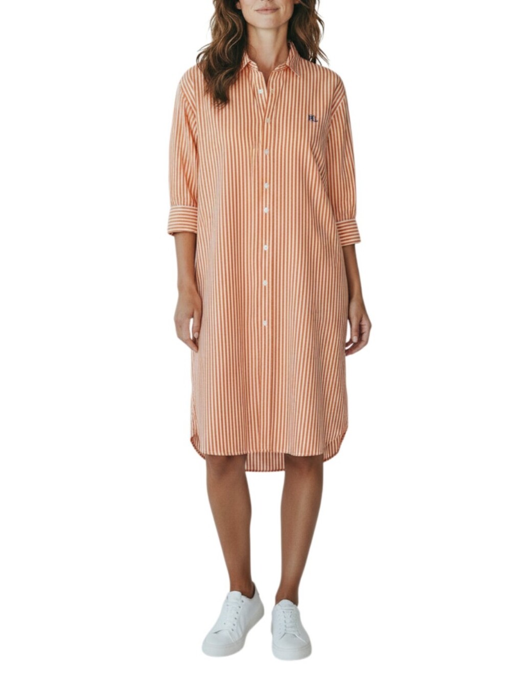 Lauren Ralph Lauren Striped Shirt Dress Size Large Orange Black Label Preppy - Picture 7 of 7